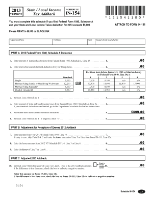 Vermont Tax Addback Schedule IN-154
