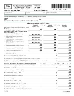 Vermont Economic Incentive Income Tax Credits Form IN-119