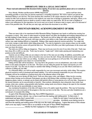 Mountain Biking Waiver and Release Form