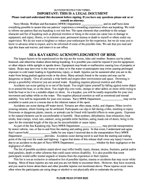 OUTDOOR RECREATION FORMS IMPORTANT: THIS IS A LEGAL DOCUMENT Please read and understand this document before signing