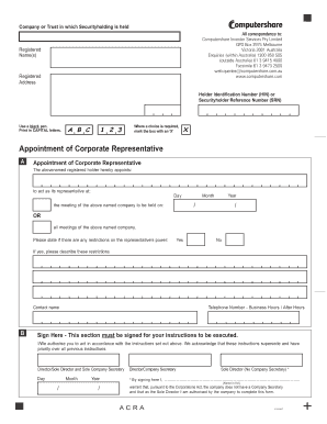 Appointment of Corporate Representative Form