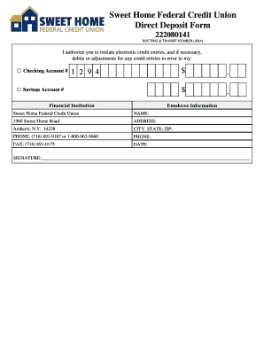 Sweet Home Federal Credit Union Direct Deposit Form