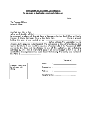 Indian Passport Identity Certificate