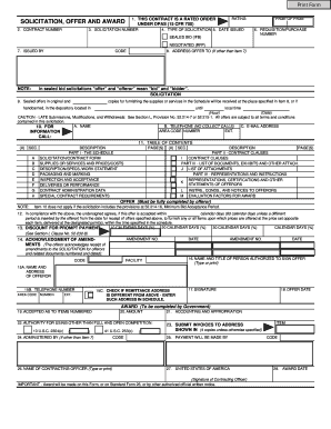 US Federal Solicitation Offer and Award Form