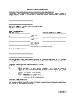 Overseas Shipping Instructions