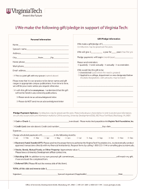 Virginia Tech Donation Pledge Form