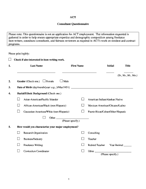 ACT Consultant Questionnaire