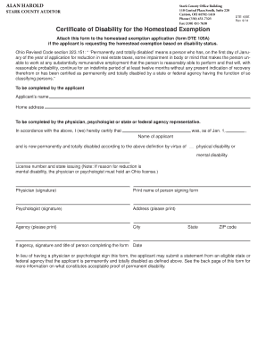 Ohio Disability Homestead Exemption Certificate