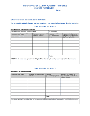 Higher Education Learning Agreement for Studies