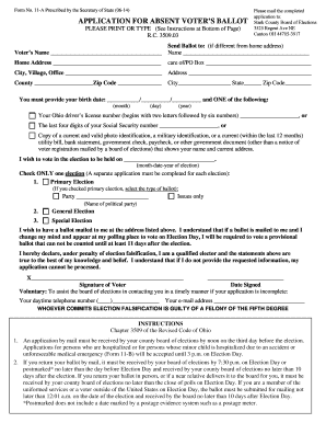 Ohio Absentee Voter Ballot Application