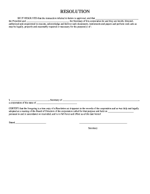 Corporate Board Resolution