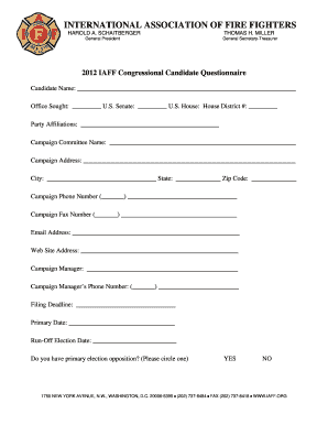IAFF Congressional Candidate Questionnaire