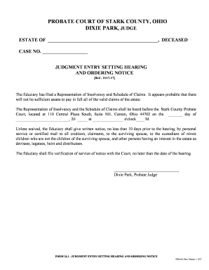 Ohio Probate Court Judgment Entry Form