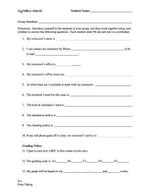 Syllabus Search Worksheet