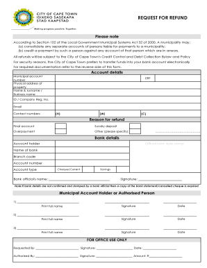 City of Cape Town Refund Request Form