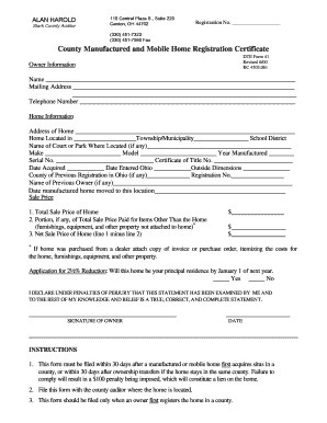 Ohio Manufactured Home Registration Certificate
