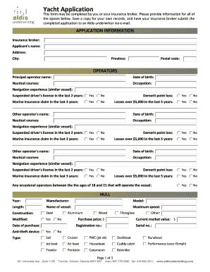 Yacht Insurance Application Form