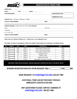 AYSO Registration Kit Order Form