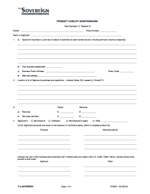 Product Liability Questionnaire