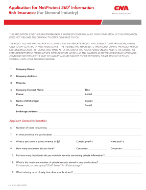Application for NetProtect 360 Information Risk Insurance