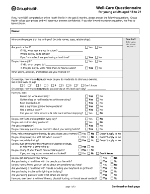 Well-Care Questionnaire for Young Adults