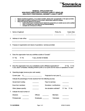 Non-Profit Directors & Officers Liability Renewal Application
