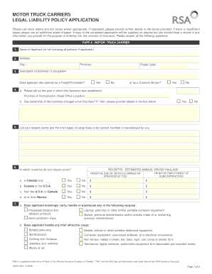 Motor Truck Carrier Legal Liability Policy Application