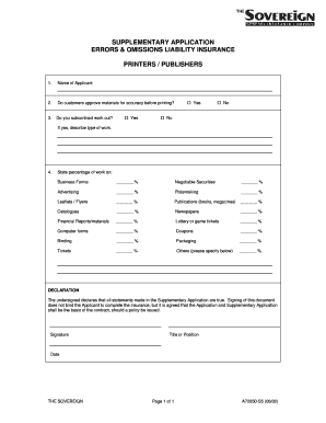 Supplementary Application for Errors and Omissions Liability Insurance