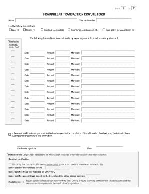 Visa Debit Credit Fraud Dispute Form