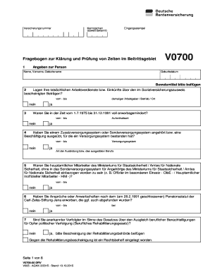 Fragebogen zur Klärung und Prüfung von Zeiten im Beitrittsgebiet V0700