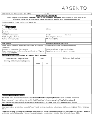 UK Temporary Christmas Sales Advisor Application Form