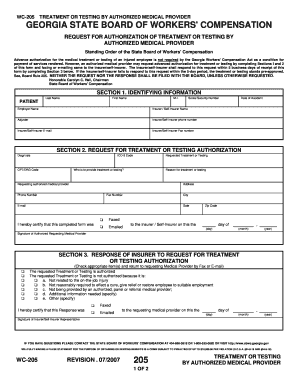 Georgia WC-205 Treatment Authorization Form