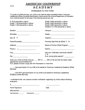 Permission to Test Form for Gifted Services