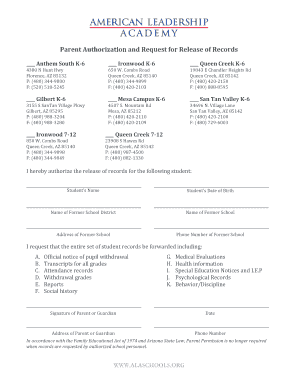 Parent Authorization and Request for Release of Records