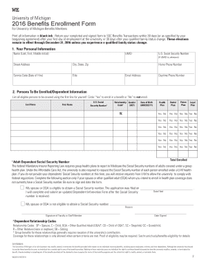 University of Michigan 2016 Benefits Enrollment Form