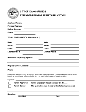 City of Idaho Springs Extended Parking Permit Application