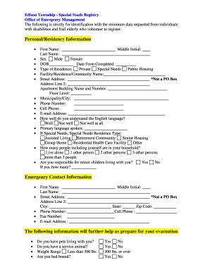 Edison Township Special Needs Registry Form