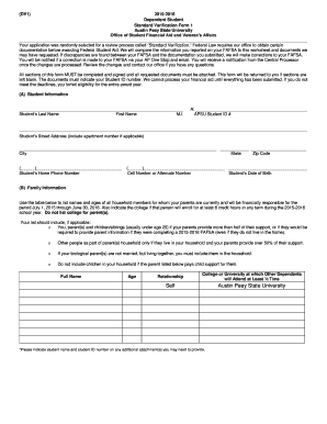 Dependent Student Standard Verification Form