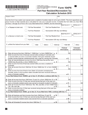 Colorado Part-Year Resident Nonresident Tax Calculation Schedule
