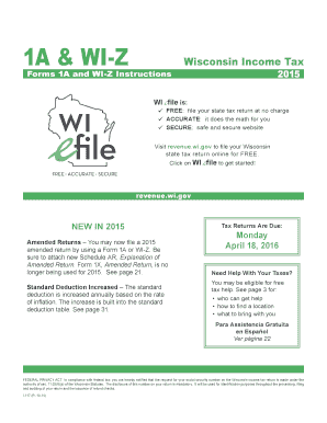 Wisconsin Income Tax Forms 1A and WI-Z