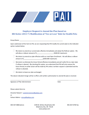 Employer Request to Amend Health FSA Plan
