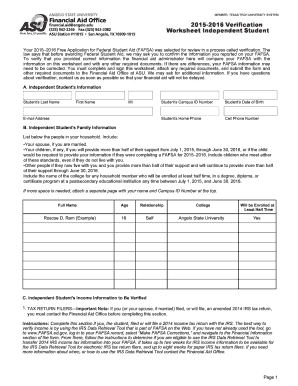 2015-2016 Verification Worksheet Independent Student
