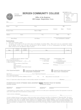 Kean University Off-Campus Registration Form