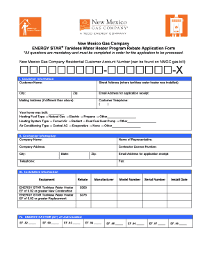 New Mexico Gas Company Tankless Water Heater Rebate Application