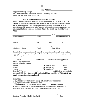 Bergen Community College Immunization Form
