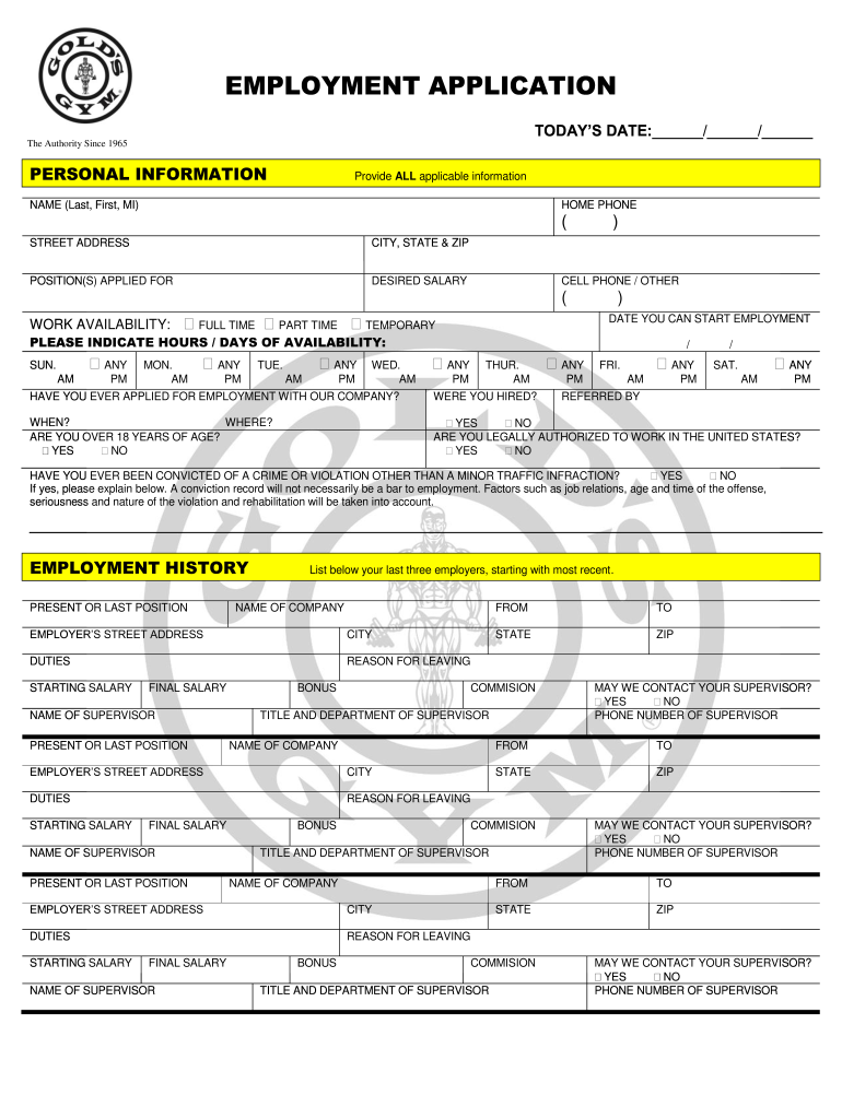 employment application work form Preview on Page 1