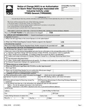 Notice of Change for Storm Water Discharges