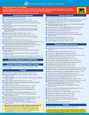 GFOA Desktop Seminar Recordings Order Form