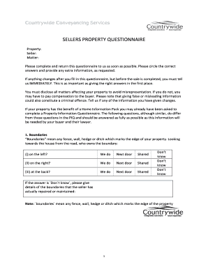 Sellers Property Questionnaire