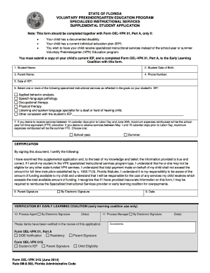Florida VPK Specialized Instructional Services Application